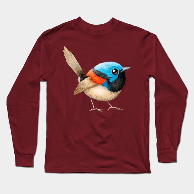 Variegated Fairy Wren Long Sleeve T-Shirt by KatherineAppleby